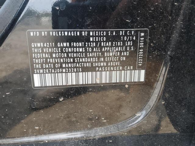 3VW2K7AJ0FM232815 - 2015 VOLKSWAGEN JETTA BASE BLACK photo 12