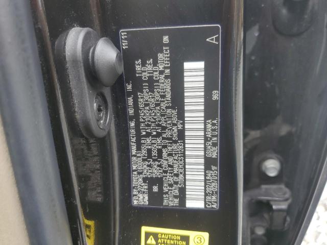 5TDBK3EH3CS112831 - 2012 TOYOTA HIGHLANDER BASE შავი ფოტო 13