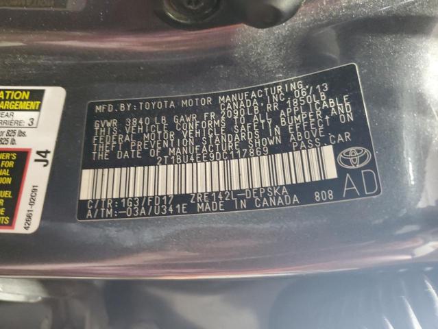 2T1BU4EE9DC117869 - 2013 TOYOTA COROLLA BASE Grafit fotoğraf 13