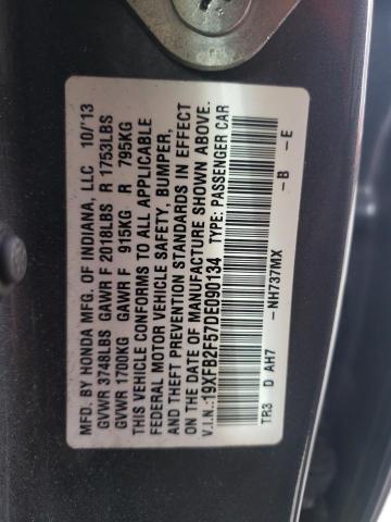 19XFB2F57DE090134 - 2013 HONDA CIVIC LX GRAY photo 12