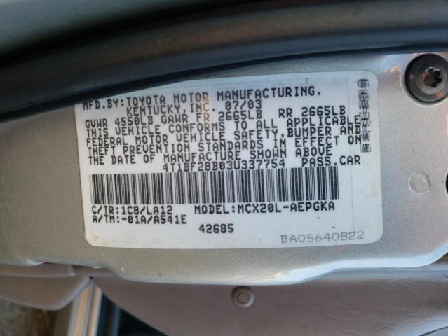 4T1BF28B03U337754 - 2003 TOYOTA AVALON XL SILVER photo 12