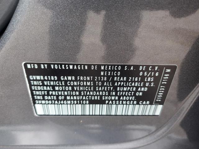 3VWD67AJ4GM391108 - 2016 VOLKSWAGEN JETTA SE رمادي صورة 12