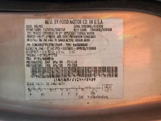 1LNHM97V12Y678589 - 2002 LINCOLN CONTINENTA TAN photo 12