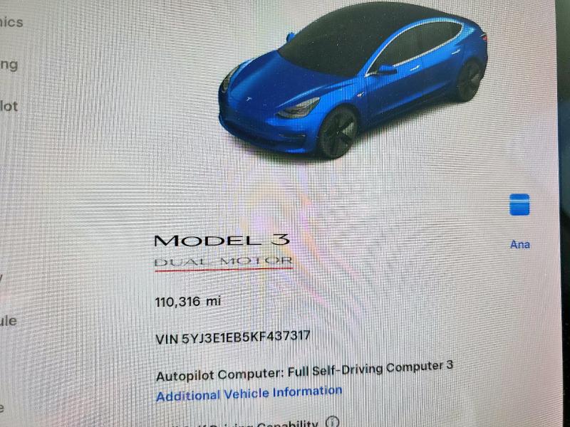 5YJ3E1EB5KF437317 - 2019 TESLA MODEL 3 Կապույտ լուսանկար 9