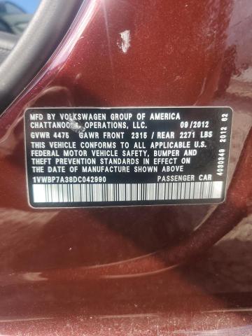 1VWBP7A38DC042990 - 2013 VOLKSWAGEN PASSAT SE Բորդո լուսանկար 12