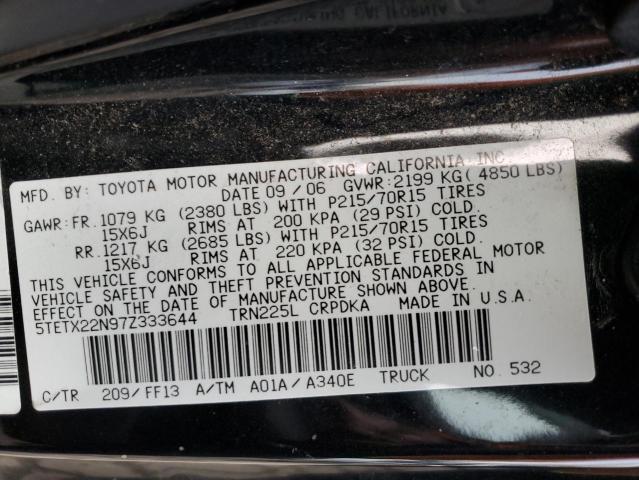 5TETX22N97Z333644 - 2007 TOYOTA TACOMA ACCESS CAB Қара фото 12