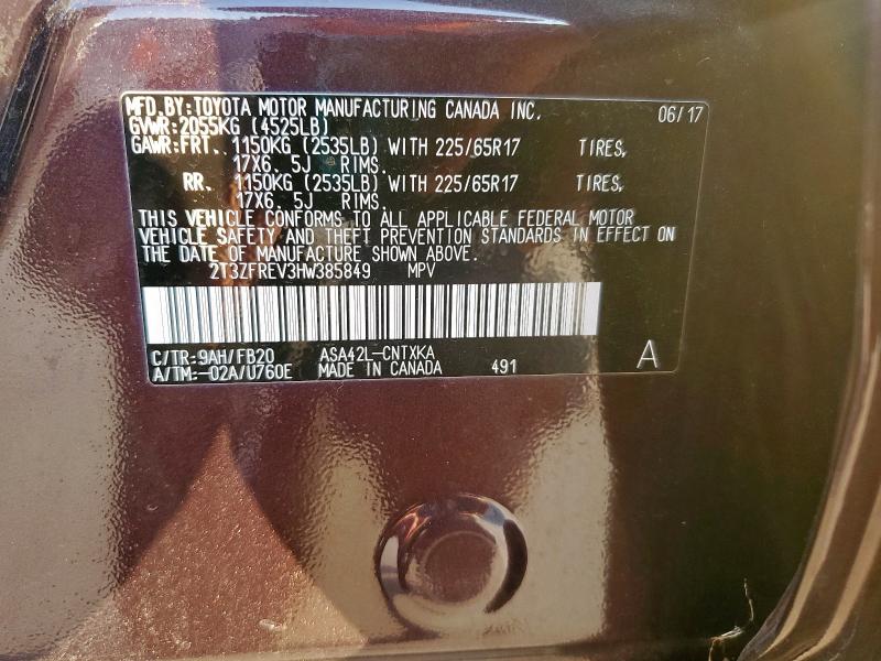 2T3ZFREV3HW385849 - 2017 TOYOTA RAV4 LE MAROON photo 14