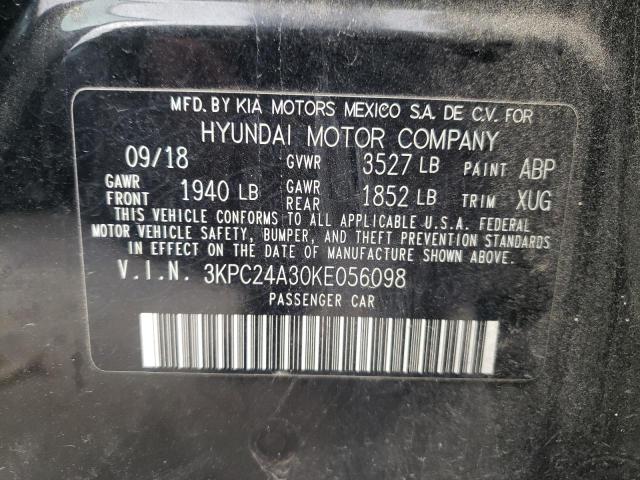 3KPC24A30KE056098 - 2019 HYUNDAI ACCENT SE BLACK photo 12