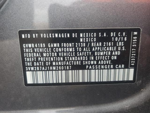 3VW2B7AJ1HM260187 - 2017 VOLKSWAGEN JETTA S GRAY photo 12