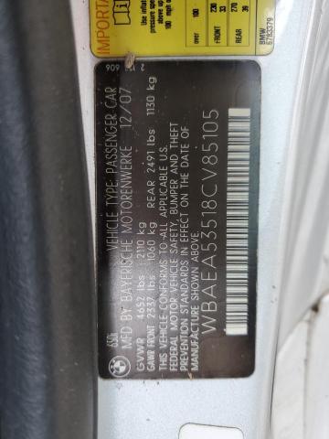 WBAEA53518CV85105 - 2008 BMW 650 I SILVER photo 12