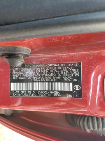 JTDKN3DU6F0400081 - 2015 TOYOTA PRIUS RED photo 12