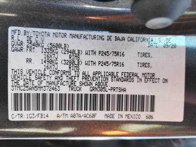 3TMCZ5AN5MM372463 - 2021 TOYOTA TACOMA DOUBLE CAB 灰色 照片 12