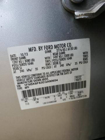 1FM5K8F83EGA90654 - 2014 FORD EXPLORER LIMITED SILVER photo 13