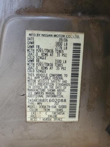 5N1AR18U87C602088 - 2007 NISSAN PATHFINDER LE TAN photo 13