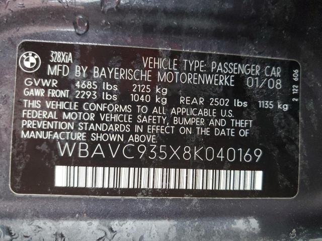 WBAVC935X8K040169 - 2008 BMW 328 XI GRAY photo 12