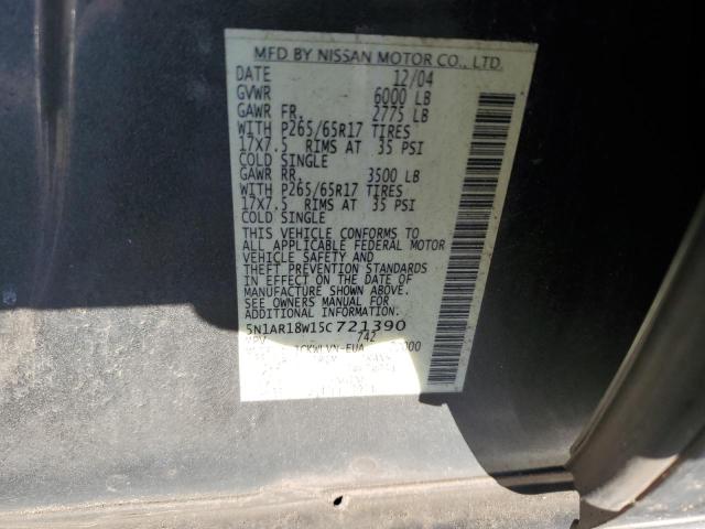 5N1AR18W15C721390 - 2005 NISSAN PATHFINDER LE 灰色 照片 12