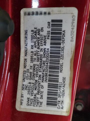 1NXBR32E64Z200254 - 2004 TOYOTA COROLLA CE Bordeaux Foto 12