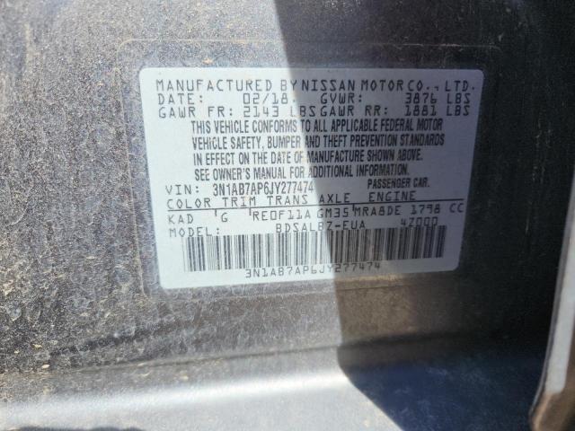 3N1AB7AP6JY277474 - 2018 NISSAN SENTRA S 灰色 照片 12