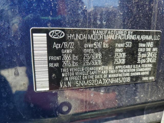 5NMS2DAJXNH457018 - 2022 HYUNDAI SANTA FE SEL ლურჯი ფოტო 14