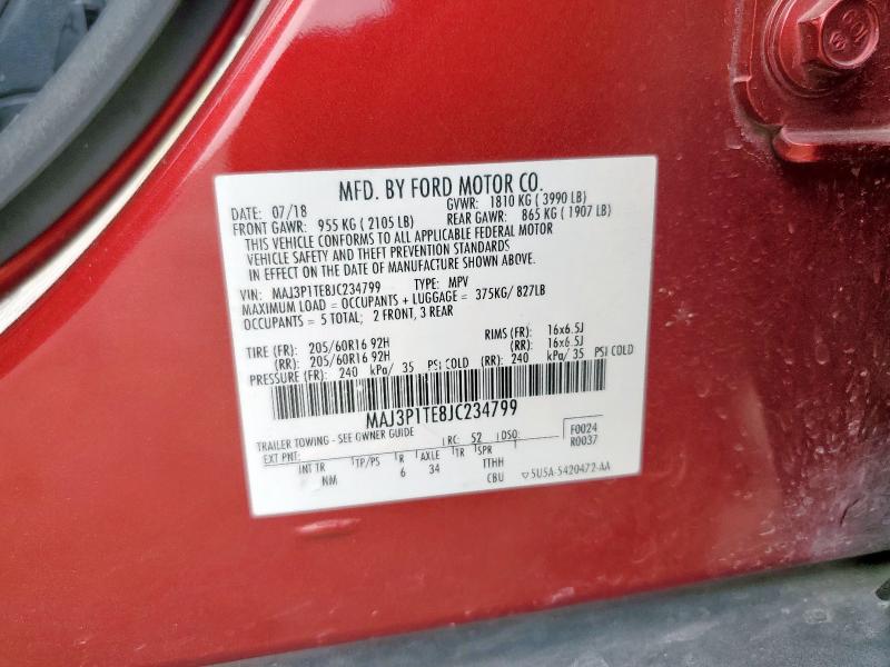 MAJ3P1TE8JC234799 - 2018 FORD ECOSPORT SE Կարմիր լուսանկար 13