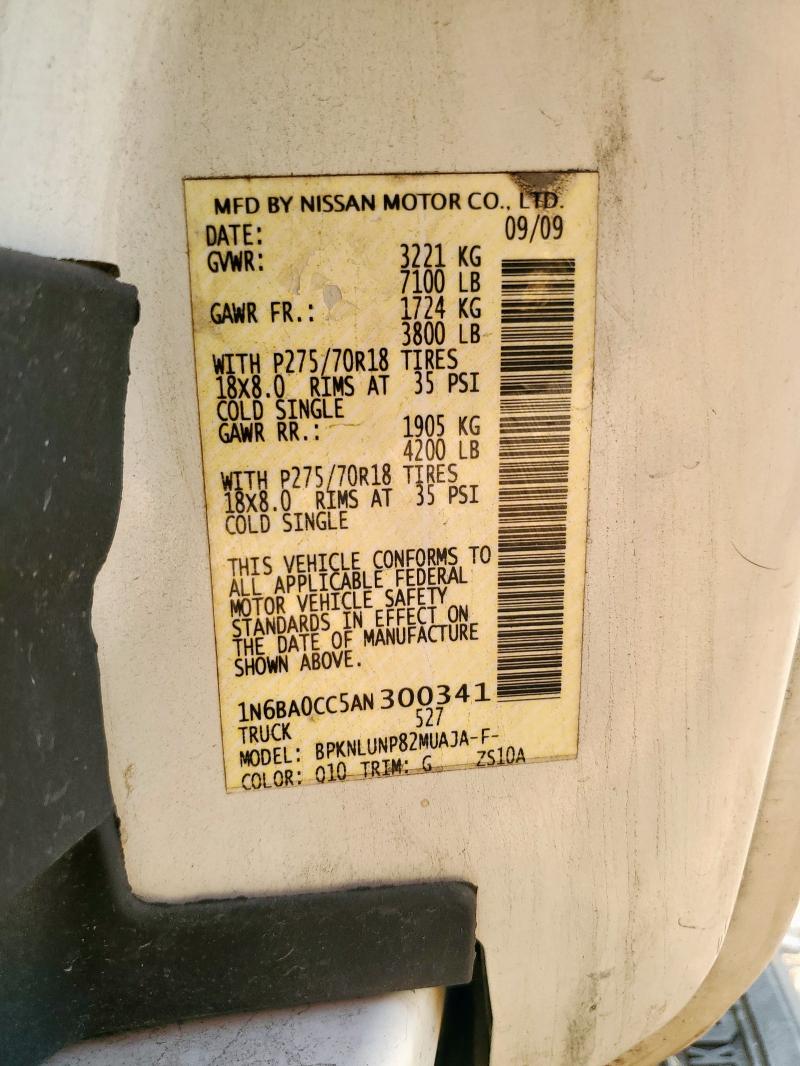 1N6BA0CC5AN300341 - 2010 NISSAN TITAN XE WHITE photo 12