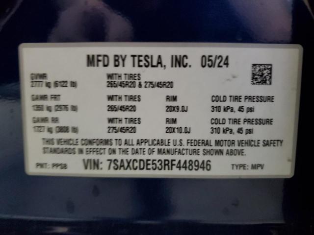 7SAXCDE53RF448946 - 2024 TESLA MODEL X ლურჯი ფოტო 12