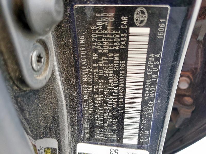 4T1K61AK7NU026166 - 2022 TOYOTA CAMRY XSE BLACK photo 13