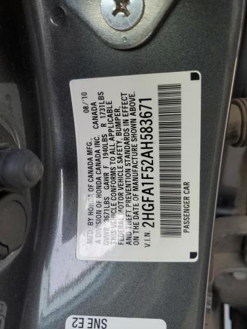 2HGFA1F52AH583671 - 2010 HONDA CIVIC LX GRAY photo 12