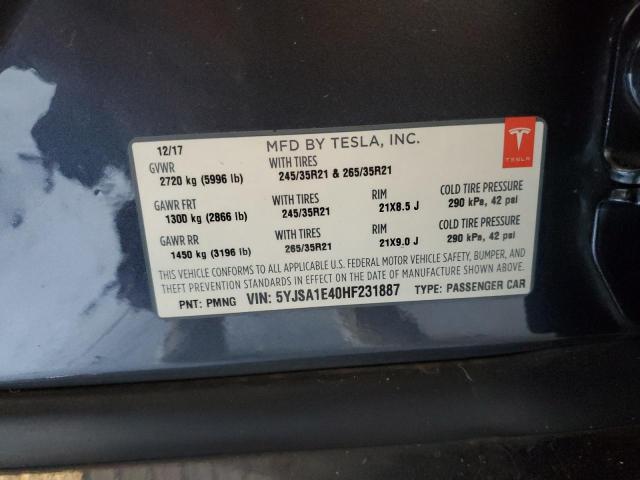 5YJSA1E40HF231887 - 2017 TESLA MODEL S 灰色 照片 12