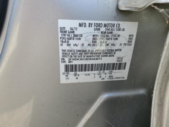 2FMDK3KC8DBA64873 - 2013 FORD EDGE LIMITED SILVER photo 12