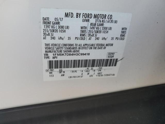 1FM5K7D84HGC99418 - 2017 FORD EXPLORER XLT 白色 照片 13