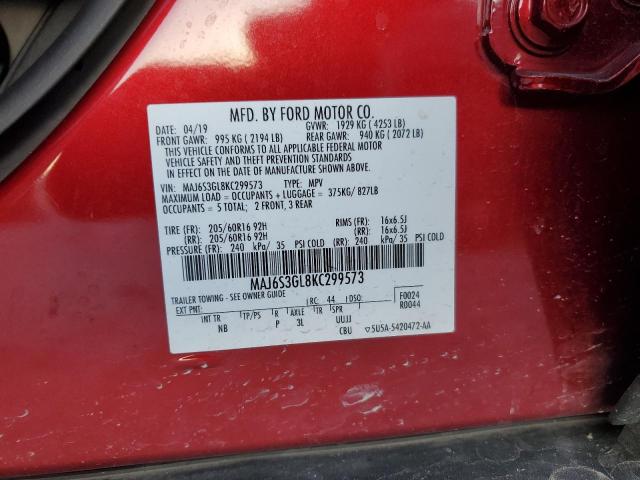 MAJ6S3GL8KC299573 - 2019 FORD ECOSPORT SE RED photo 13