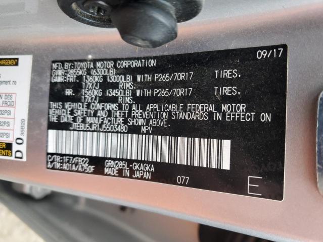 JTEBU5JR1J5503480 - 2018 TOYOTA 4RUNNER SR5/SR5 PREMIUM ვერცხლისფერი ფოტო 14