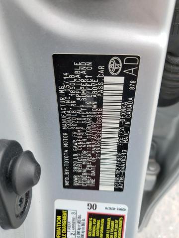 2T1BURHE3EC166916 - 2014 TOYOTA COROLLA L 银色 照片 12