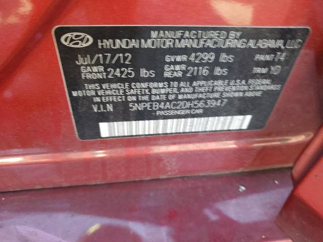 5NPEB4AC2DH563947 - 2013 HYUNDAI SONATA GLS RED photo 12