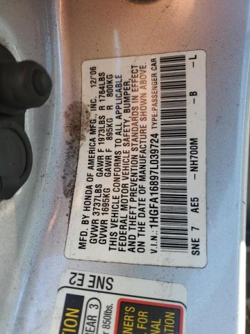 1HGFA16897L039724 - 2007 HONDA CIVIC EX SILVER photo 12