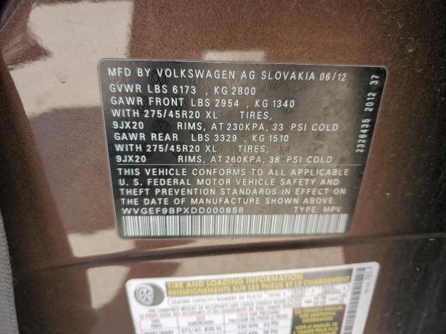 WVGEF9BPXDD000858 - 2013 VOLKSWAGEN TOUAREG V6 棕色 照片 13