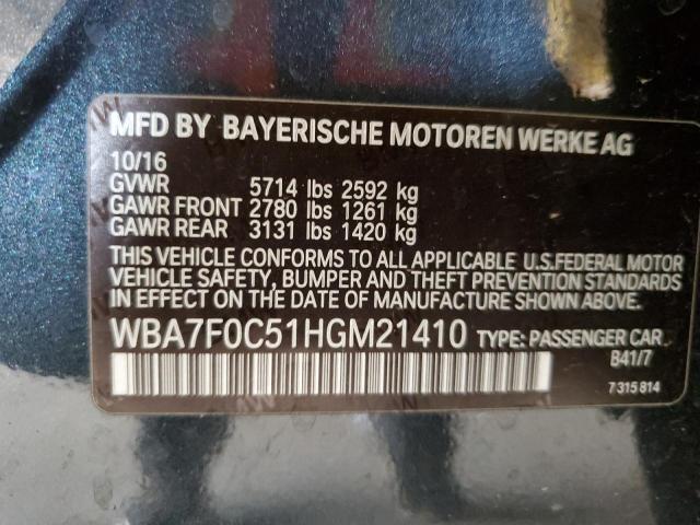 WBA7F0C51HGM21410 - 2017 BMW 750 I Синий фото 13