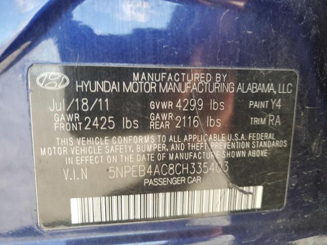 5NPEB4AC8CH335403 - 2012 HYUNDAI SONATA GLS BLUE photo 12