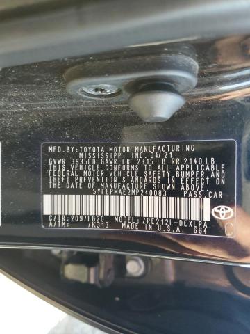 5YFEPMAE2MP240083 - 2021 TOYOTA COROLLA LE BLACK photo 12