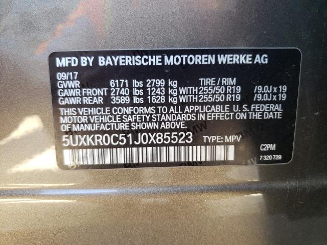 5UXKR0C51J0X85523 - 2018 BMW X5 XDRIVE35I GOLD photo 13