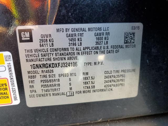 1GNKRGKDXFJ324106 - 2015 CHEVROLET TRAVERSE LT CHARCOAL photo 14