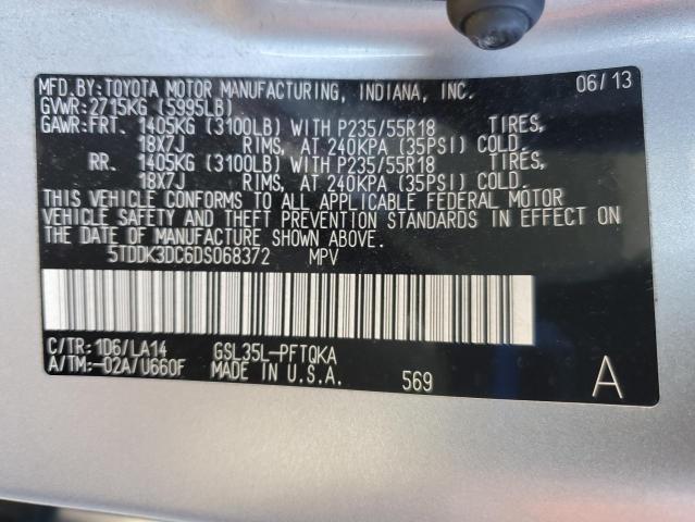 5TDDK3DC6DS068372 - 2013 TOYOTA SIENNA XLE GRAY photo 13
