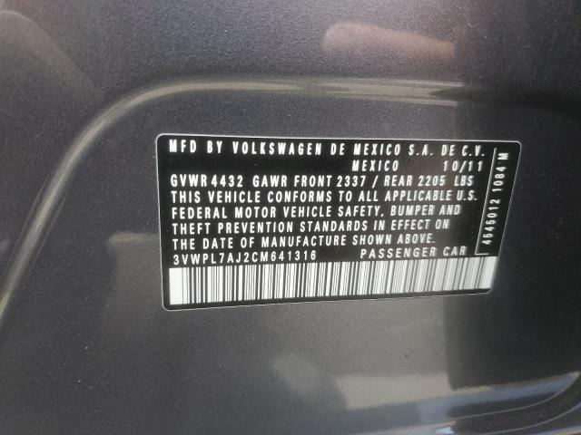 3VWPL7AJ2CM641316 - 2012 VOLKSWAGEN JETTA TDI ნაცრისფერი ფოტო 12