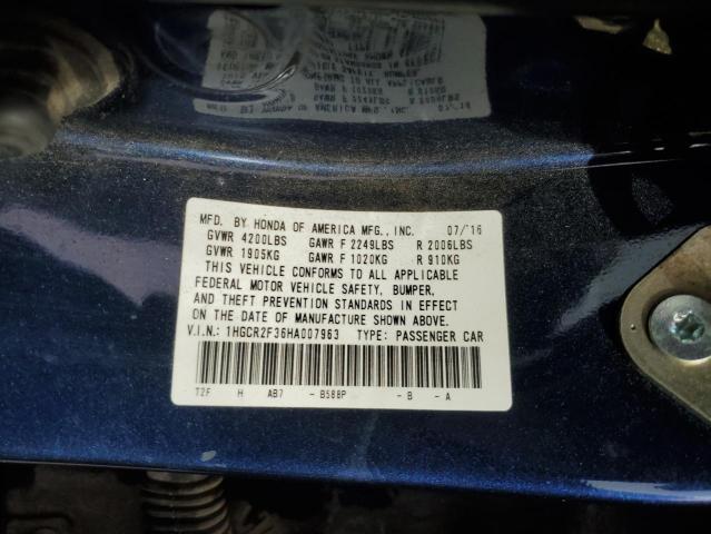 1HGCR2F36HA007963 - 2017 HONDA ACCORD LX BLUE photo 13