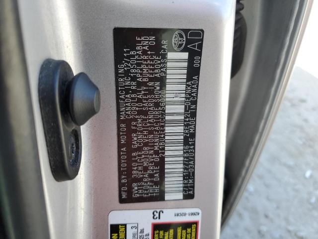 2T1BU4EEXCC756020 - 2012 TOYOTA COROLLA BASE SILVER photo 13