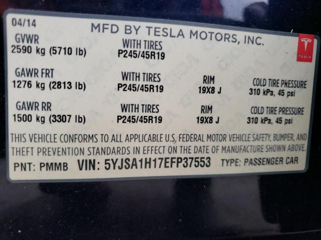 5YJSA1H17EFP37553 - 2014 TESLA MODEL S Կապույտ լուսանկար 13
