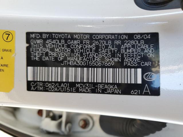 JTHBA30G155067669 - 2005 LEXUS ES 330 WHITE photo 12