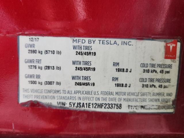 5YJSA1E12HF233758 - 2017 TESLA MODEL S Գրաֆիտ լուսանկար 12