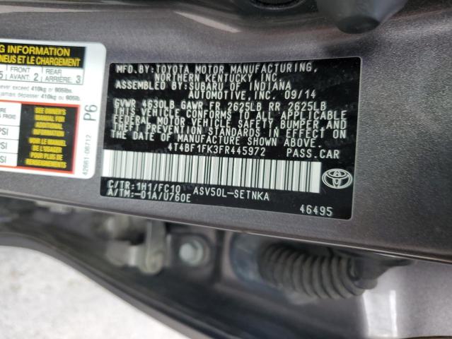 4T4BF1FK3FR445972 - 2015 TOYOTA CAMRY LE GRAY photo 12